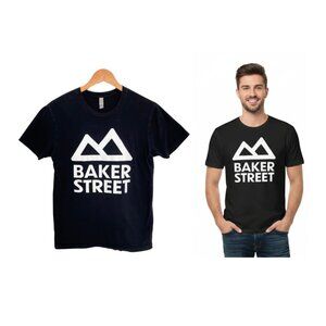 Baker Street Snow T-Shirt Men Small Black Mountain Logo White Skate Shop